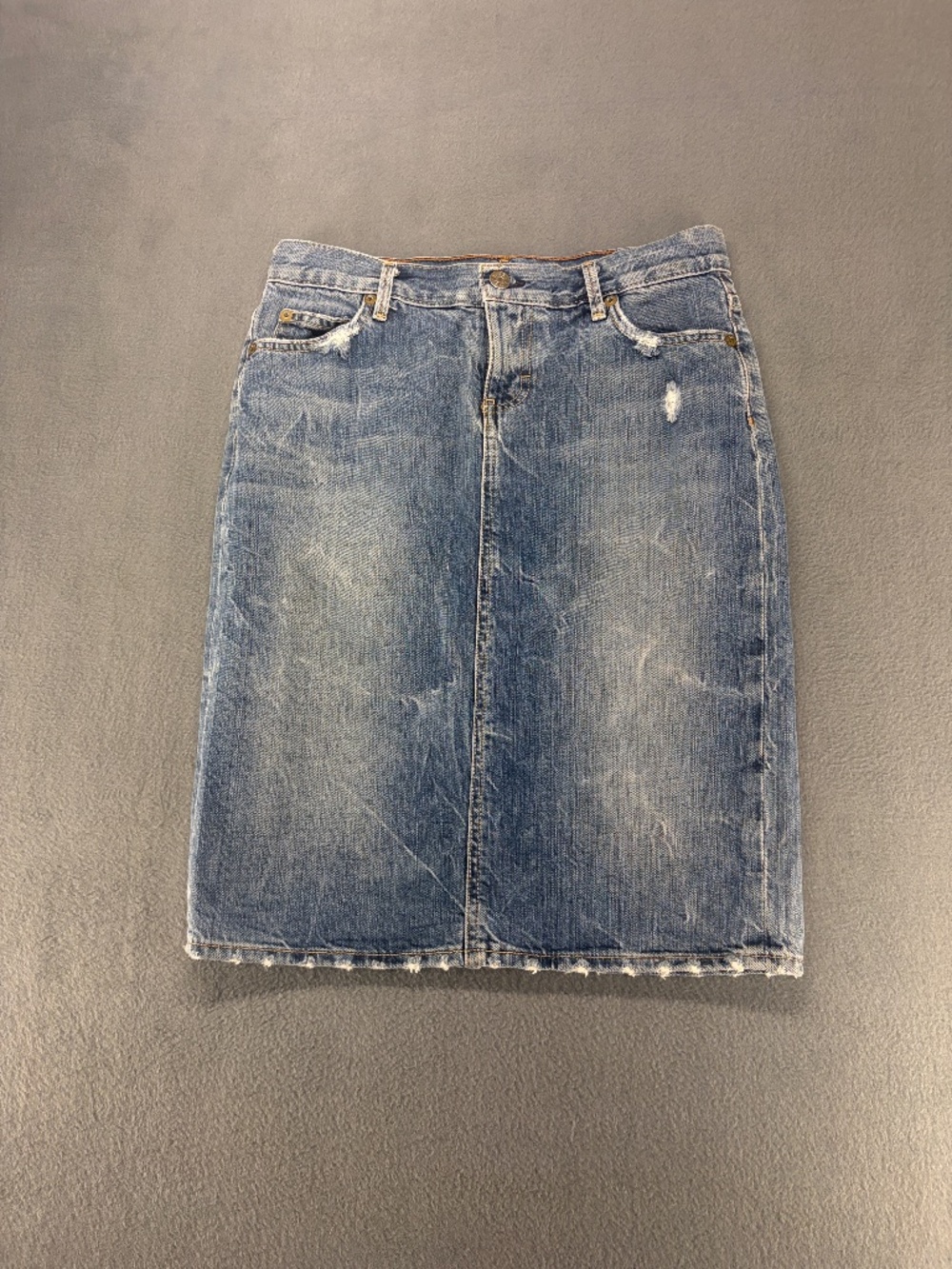 J.Crew Denim Skirt Size 27 Distressed Raw Hem Y2K 2000s Made in USA